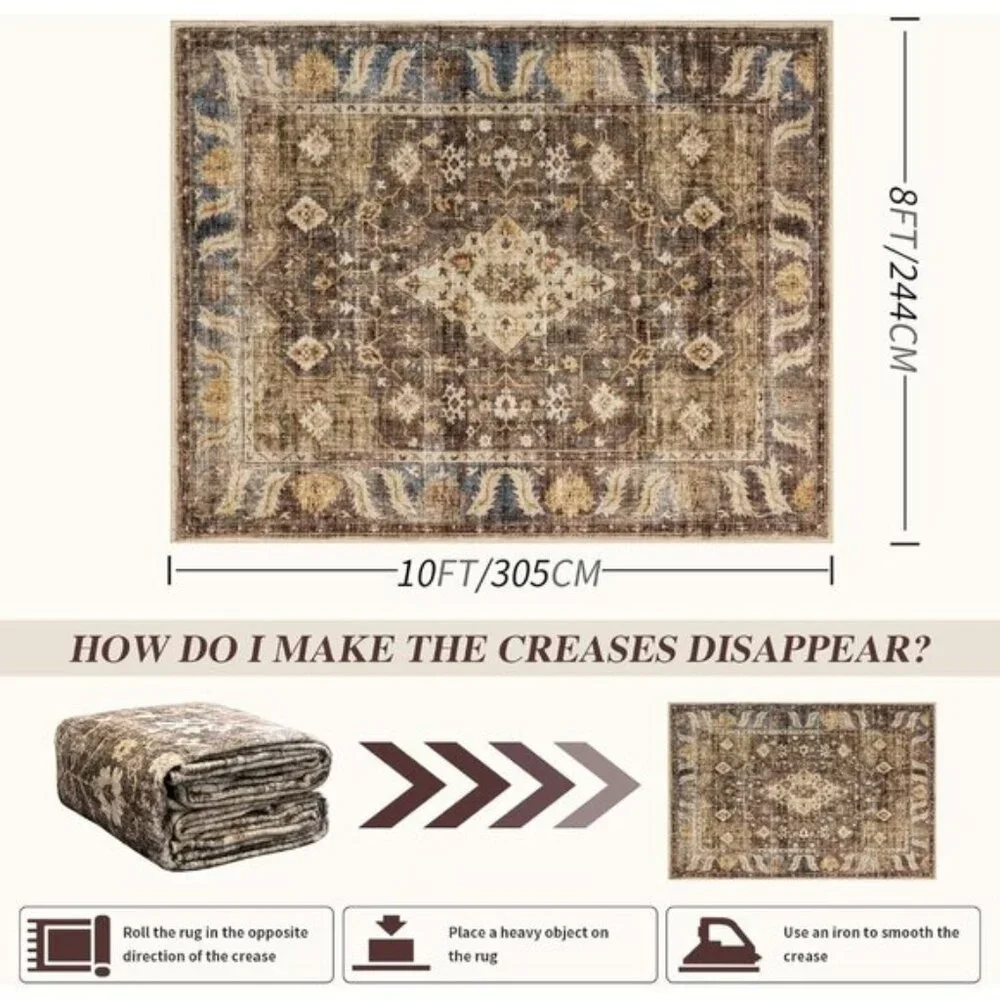 New 8x10 Area Rug – Soft, Machine Washable Low Pile Vintage Rug